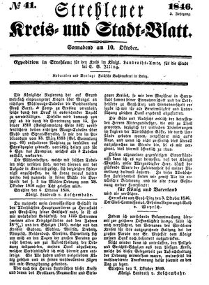 Strehlener Kreis- und Stadtblatt vom 10.10.1846