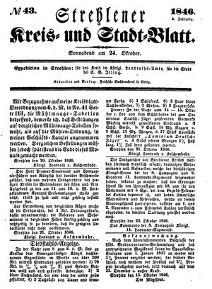 Strehlener Kreis- und Stadtblatt vom 24.10.1846