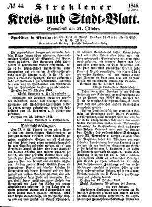 Strehlener Kreis- und Stadtblatt vom 31.10.1846