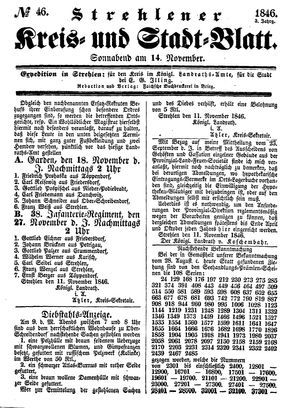 Strehlener Kreis- und Stadtblatt vom 14.11.1846