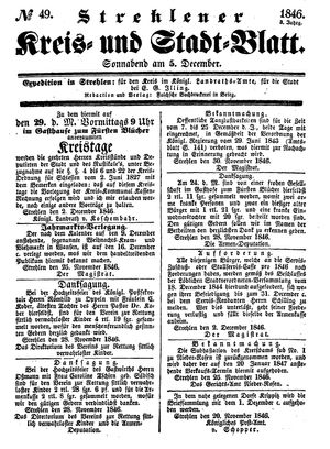 Strehlener Kreis- und Stadtblatt vom 05.12.1846