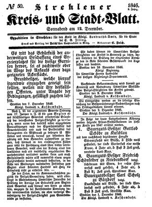 Strehlener Kreis- und Stadtblatt vom 12.12.1846