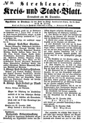 Strehlener Kreis- und Stadtblatt vom 26.12.1846