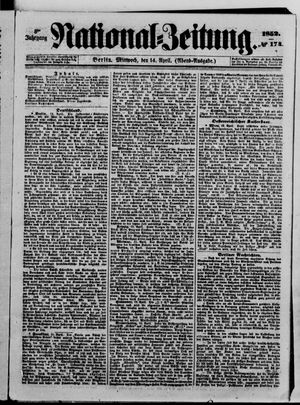 Nationalzeitung vom 14.04.1852