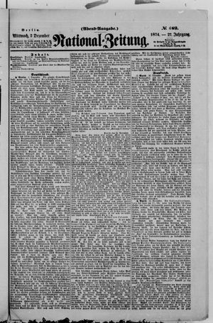 Nationalzeitung vom 02.12.1874