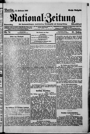 Nationalzeitung on Feb 13, 1908