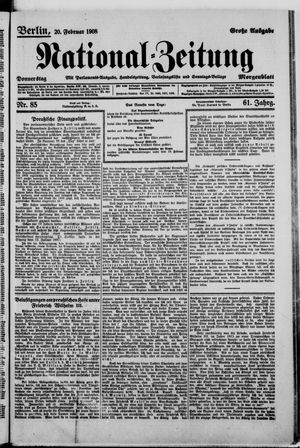 Nationalzeitung on Feb 20, 1908