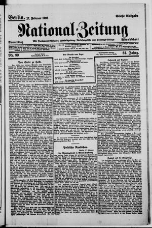 Nationalzeitung on Feb 27, 1908