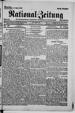 Nationalzeitung on Apr 22, 1908