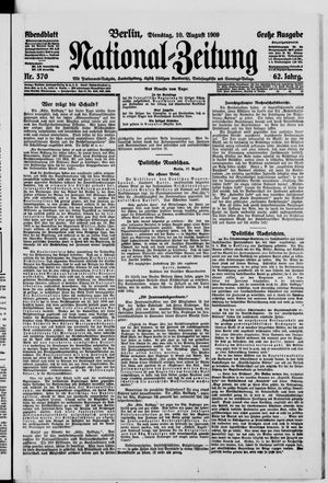 Nationalzeitung vom 10.08.1909