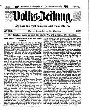 Volks-Zeitung vom 25.12.1856