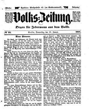 Volks-Zeitung vom 15.01.1857