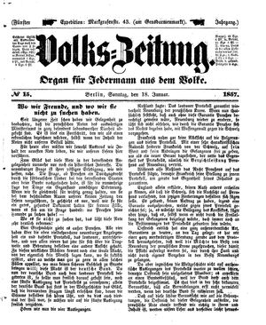 Volks-Zeitung vom 18.01.1857
