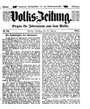 Volks-Zeitung vom 20.01.1857