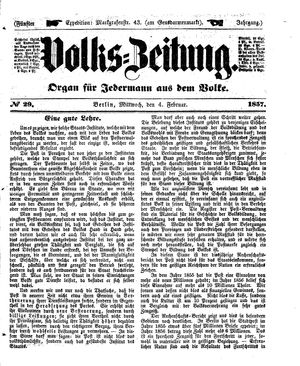 Volks-Zeitung vom 04.02.1857