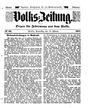 Volks-Zeitung vom 12.02.1857