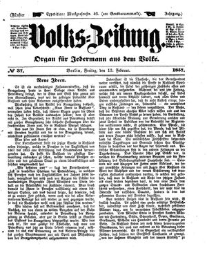 Volks-Zeitung vom 13.02.1857