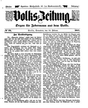 Volks-Zeitung on Feb 14, 1857