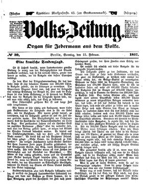 Volks-Zeitung vom 15.02.1857