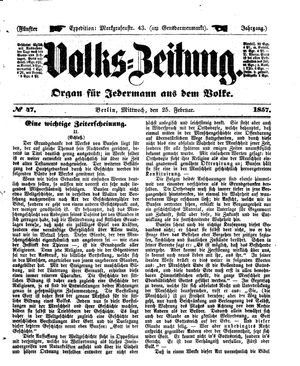 Volks-Zeitung on Feb 25, 1857