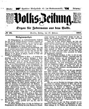 Volks-Zeitung vom 27.02.1857