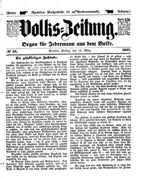 Volks-Zeitung vom 13.03.1857