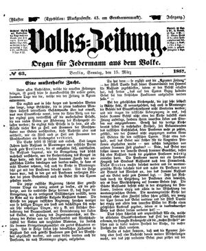 Volks-Zeitung vom 15.03.1857