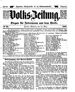 Volks-Zeitung vom 18.03.1857