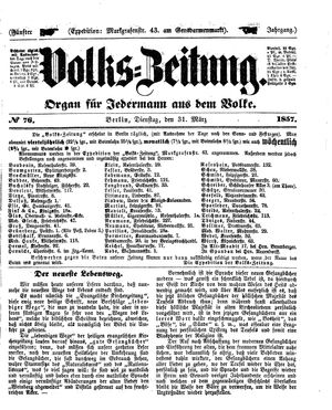 Volks-Zeitung vom 31.03.1857