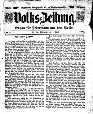 Volks-Zeitung vom 01.04.1857