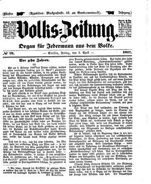 Volks-Zeitung vom 03.04.1857
