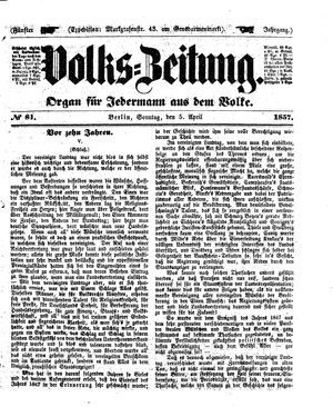 Volks-Zeitung vom 05.04.1857