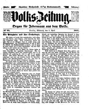 Volks-Zeitung vom 08.04.1857