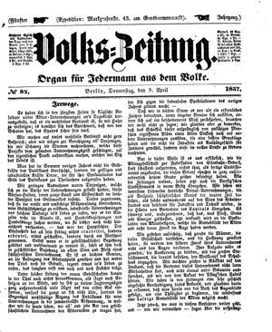 Volks-Zeitung vom 09.04.1857