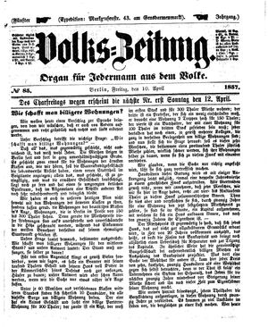 Volks-Zeitung vom 10.04.1857