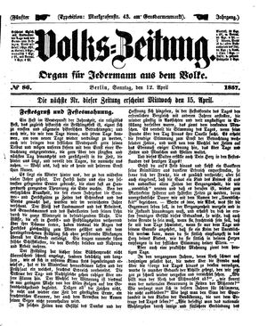 Volks-Zeitung vom 12.04.1857