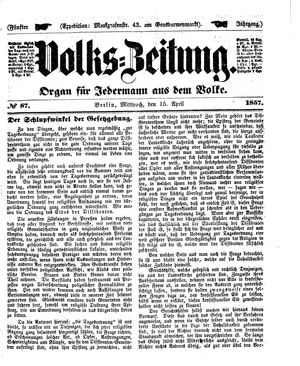Volks-Zeitung vom 15.04.1857