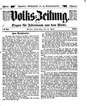 Volks-Zeitung vom 16.04.1857