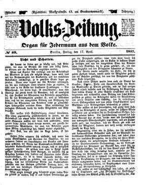 Volks-Zeitung vom 17.04.1857