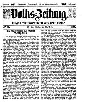 Volks-Zeitung vom 21.04.1857