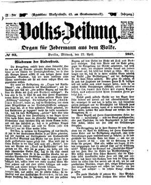 Volks-Zeitung vom 22.04.1857