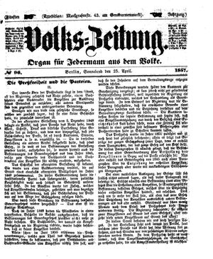 Volks-Zeitung vom 25.04.1857