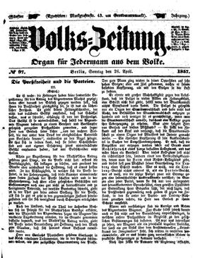 Volks-Zeitung vom 26.04.1857
