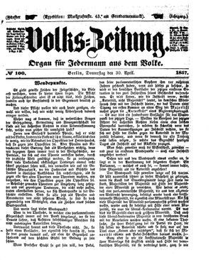 Volks-Zeitung vom 30.04.1857