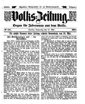 Volks-Zeitung vom 21.05.1857