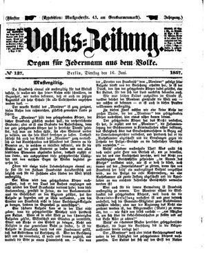 Volks-Zeitung vom 16.06.1857