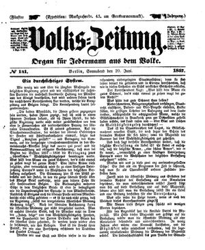 Volks-Zeitung vom 20.06.1857