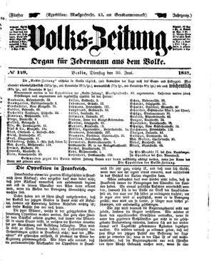 Volks-Zeitung vom 30.06.1857