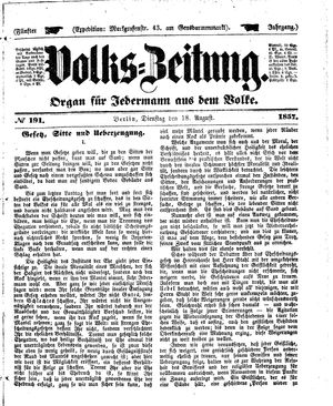Volks-Zeitung vom 18.08.1857