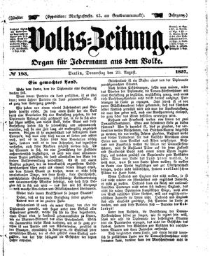 Volks-Zeitung vom 20.08.1857